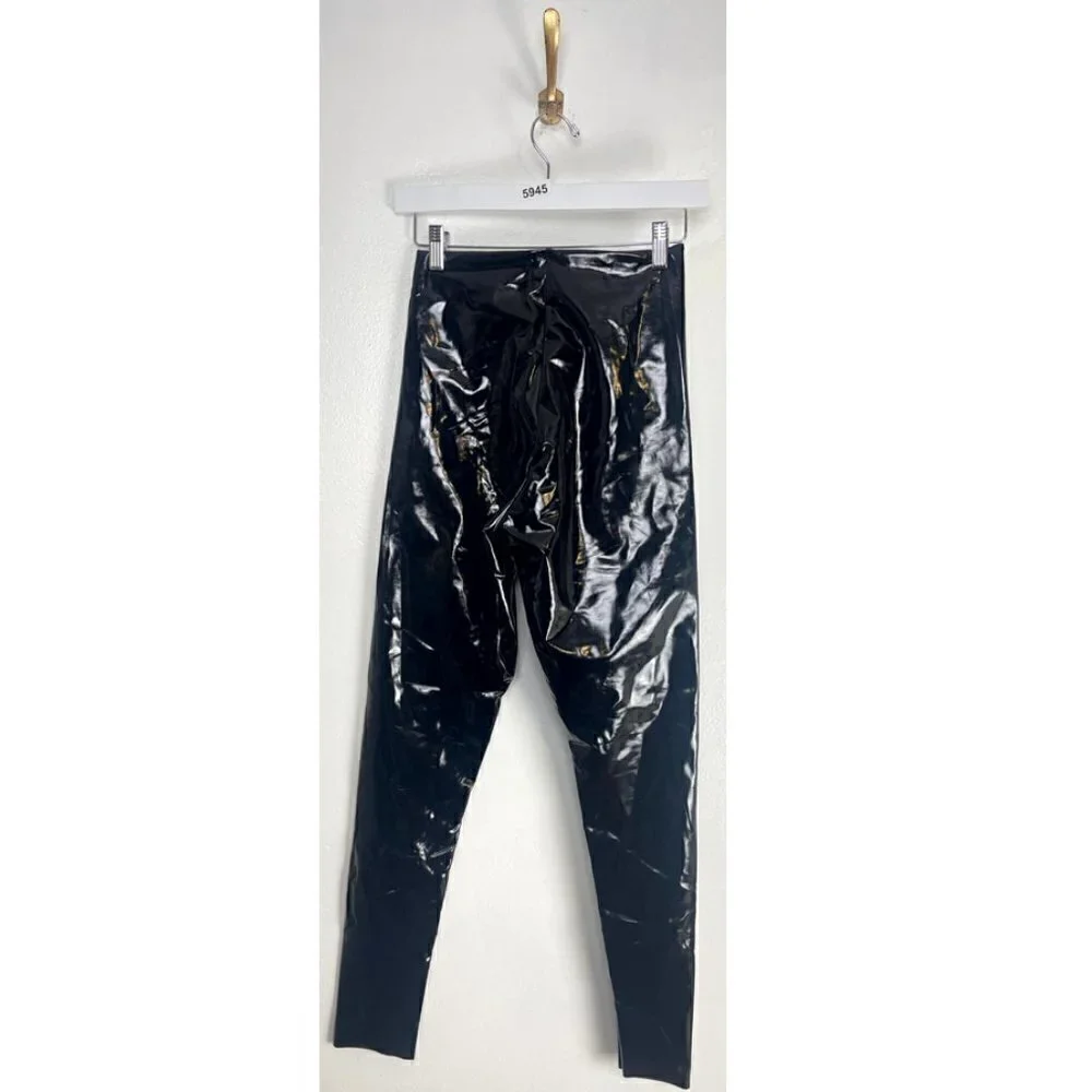 COMMANDO Control Top Faux Patent Leather Leggings in Black Size Small